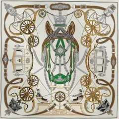 A variation of the Hermès scarf `Stately Wheels` first edited in  by `Stuart Patience`