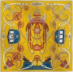 A variation of the Hermès scarf `Stately Wheels` first edited in  by `Stuart Patience`