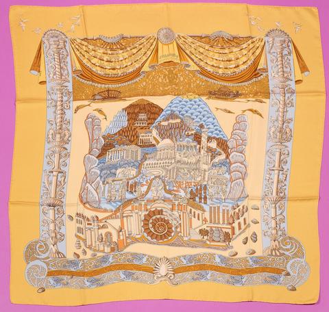 Hermès L'Atlantide scarf in yellow by Annie Faivre, 1995