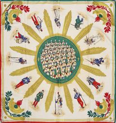 Hermès À la Gloire de la Légion Étrangère scarf in white by Hugo Grygkar, 1959