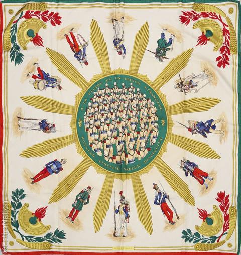 Hermès À la Gloire de la Légion Étrangère scarf in white by Hugo Grygkar, 1959