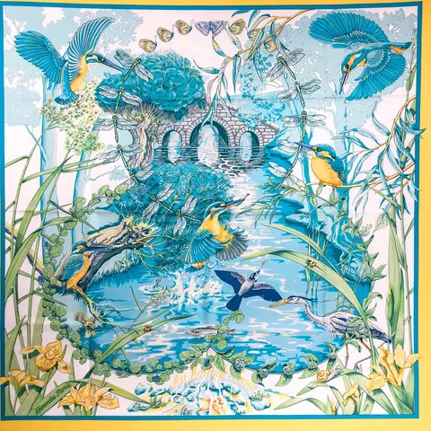 A variation of the Hermès scarf `Au bord de l'eau` first edited in 2005 by `Laurence Bourthoumieux`