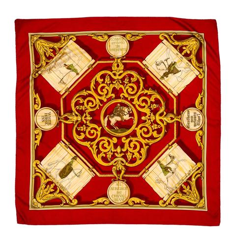 A variation of the Hermès scarf `L'auberge du cheval blanc` first edited in 1970 by `Marie-Françoise Héron`