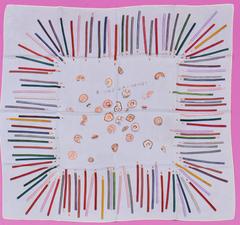 Hermès À Vos Crayons scarf in white by Leigh P. Cook, 2004