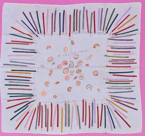 Hermès À Vos Crayons scarf in white by Leigh P. Cook, 2004