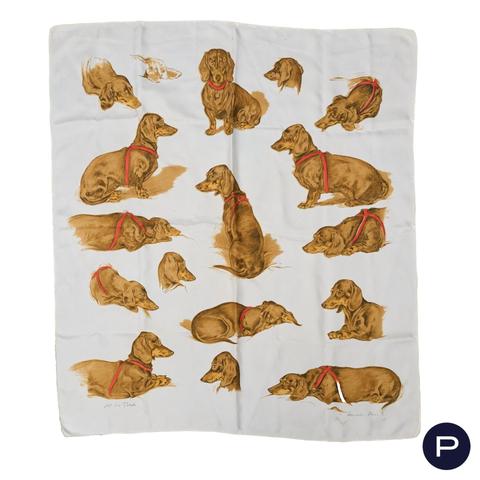 Hermès Bassets scarf in white by Xavier de Poret, 1956