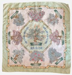 A variation of the Hermès scarf `Les beaux jours des bonsaï` first edited in 1991 by `Catherine Baschet`