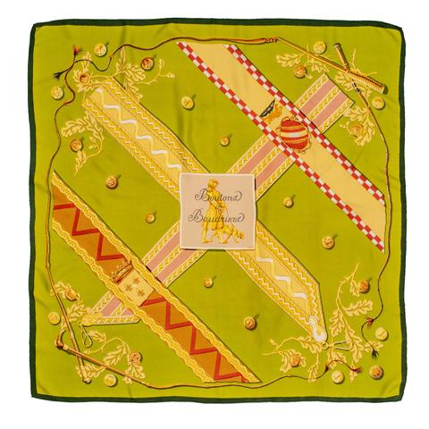 A variation of the Hermès scarf `Boutons et baudriers ` first edited in 1958 by `Charles-Jean Hallo`