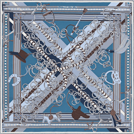 A variation of the Hermès scarf `Brides et gris-gris` first edited in 2014 by `Virginie Jamin`