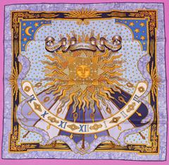 Hermès Carpe Diem scarf in purple by Joachim Metz, 1994