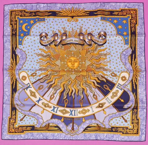 Hermès Carpe Diem scarf in purple by Joachim Metz, 1994