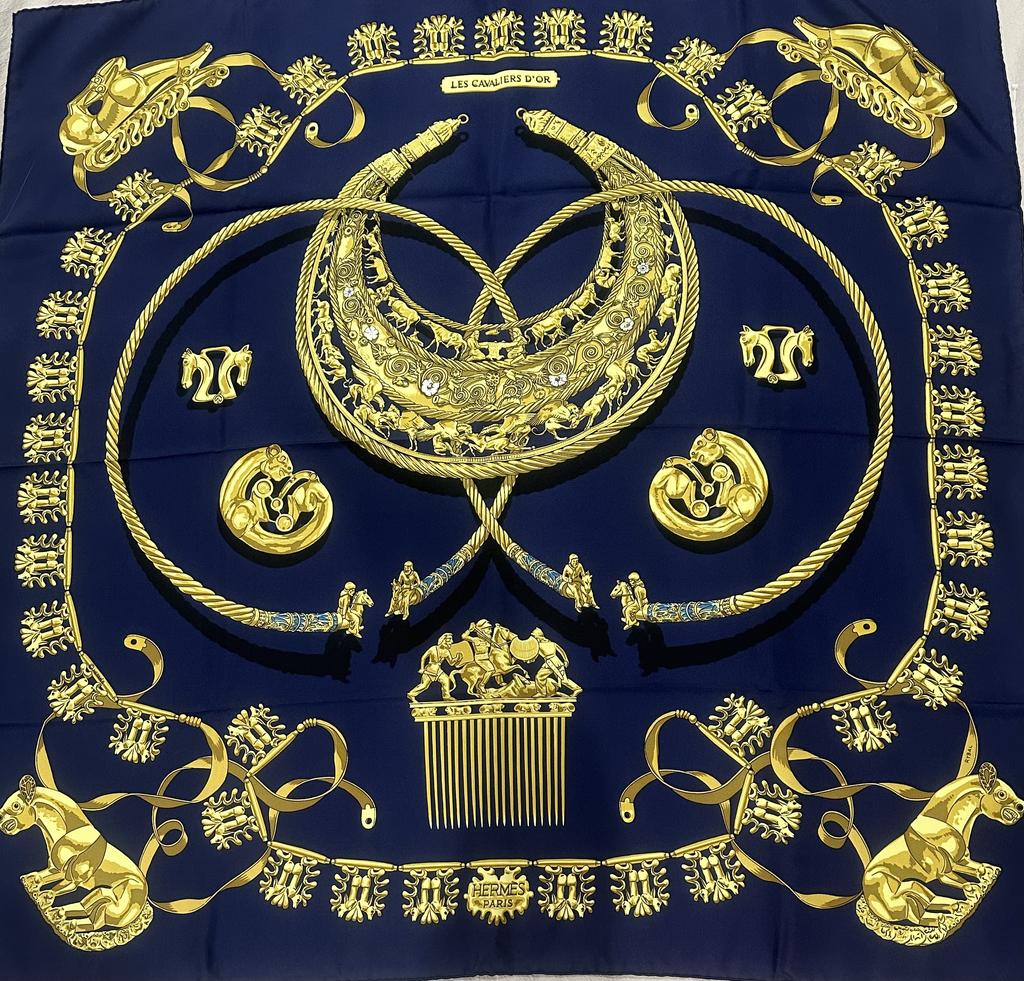 Les cavaliers d'or yellow, blue - Hermès Scarf Details | Scarf Sage