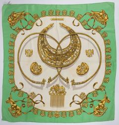 Hermès Les Cavaliers d'Or scarf in green by Vladimir Rybaltchenko, 1975