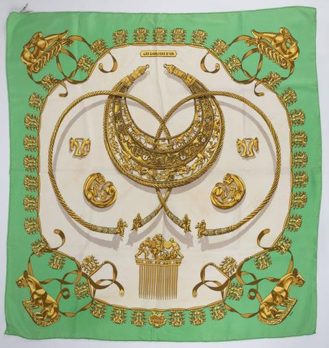 Hermès Les Cavaliers d'Or scarf in green by Vladimir Rybaltchenko, 1975