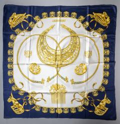 Hermès Les Cavaliers d'Or scarf in blue by Vladimir Rybaltchenko, 1975