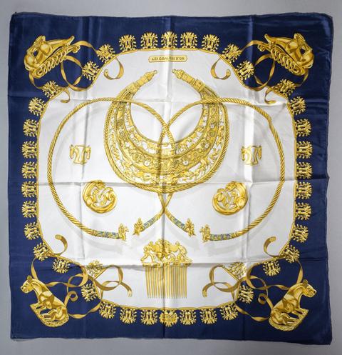 Hermès Les Cavaliers d'Or scarf in blue by Vladimir Rybaltchenko, 1975