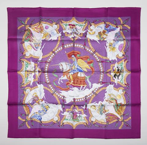 A variation of the Hermès scarf `Cavaliers des nuages ` first edited in 1999 by `Jean-Christophe Donnadieu`