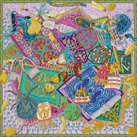 A variation of the Hermès scarf `Les cavaliers du caucase` first edited in 2015 by `Annie Faivre`