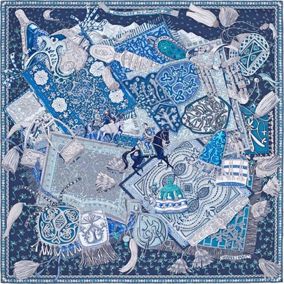 A variation of the Hermès scarf `Les cavaliers du caucase` first edited in 2015 by `Annie Faivre`