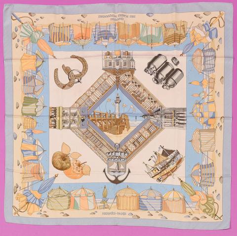 Hermès Charmes des Plages Normandes scarf in beige by Loïc Dubigeon, 1999