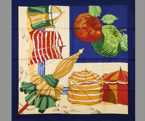 A variation of the Hermès scarf `Charmes des plages normandes II (détail)` first edited in 2002 by `Loïc Dubigeon`