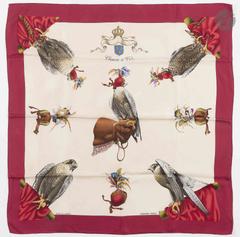Hermès Chasse à Vol scarf in pink by Henri de Linarès, 1982