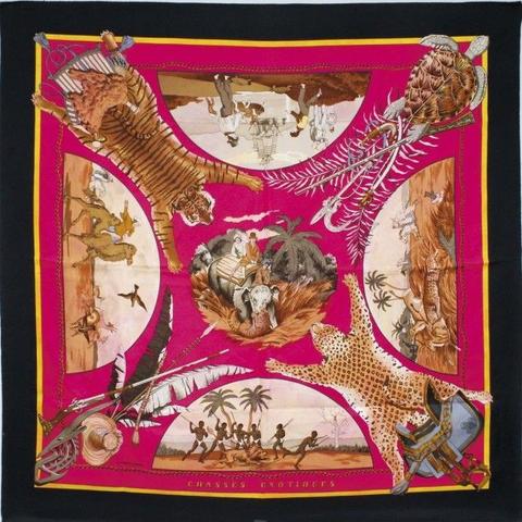 A variation of the Hermès scarf `Chasses exotiques` first edited in 1980 by `Philippe Ledoux`