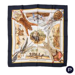 Hermès Chasses Exotiques scarf in blue by Philippe Ledoux, 1980