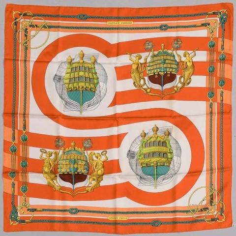 A variation of the Hermès scarf `Châteaux d'arrière ` first edited in 1974 by `Julie Abadie`