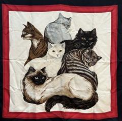 A variation of the Hermès scarf `Les chats` first edited in 1985 by `Daphne Duchesne`