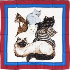 Hermès Les Chats scarf in white by Daphne Duchesne, 1985