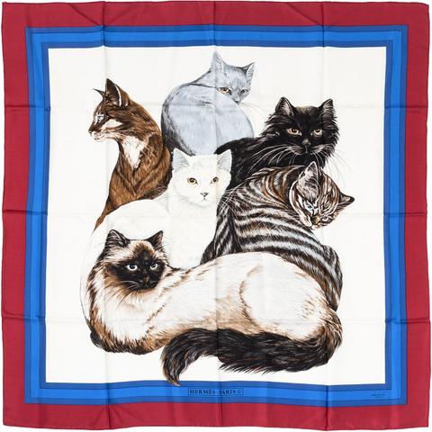 Hermès Les Chats scarf in white by Daphne Duchesne, 1985