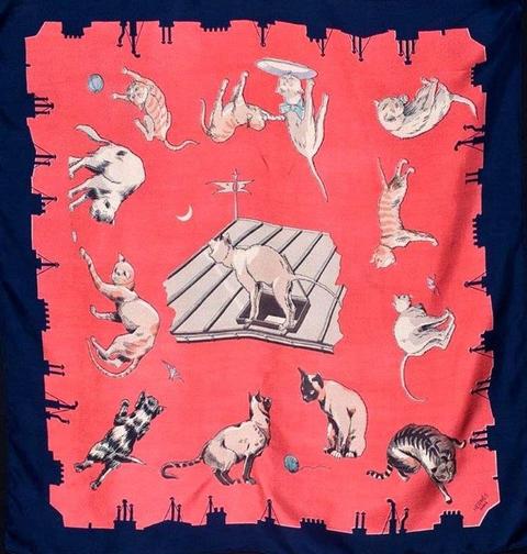 A variation of the Hermès scarf `Chats sur les toits` first edited in 1942 by `Charles Pittner`