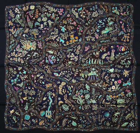 A variation of the Hermès scarf `Chemins de garrigue` first edited in 2006 by `Christine Henry`