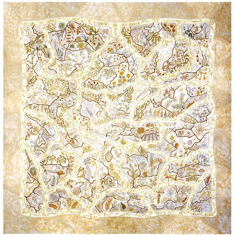 A variation of the Hermès scarf `Chemins de garrigue` first edited in 2006 by `Christine Henry`
