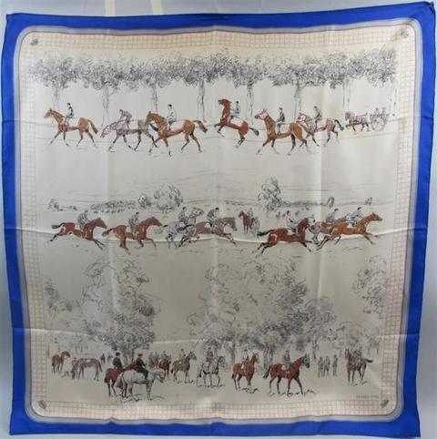A variation of the Hermès scarf `Chevaux à l'entrainement` first edited in 1952 by `Reille Karl`