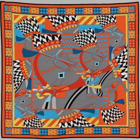 A variation of the Hermès scarf `Chevaux de karnak` first edited in 2013 by `Joachim Metz`