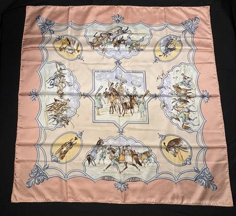 A variation of the Hermès scarf `Les chevaux des moghols` first edited in 1993 by `Jean De Fougerolle`