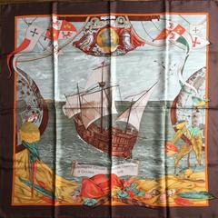 A variation of the Hermès scarf `Christophe colomb découvre l'amérique ` first edited in 1992 by `Carl De Parcevaux`