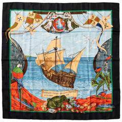 Hermès Christophe Colomb Découvre l'Amérique scarf in black by Carl De Parcevaux, 1992