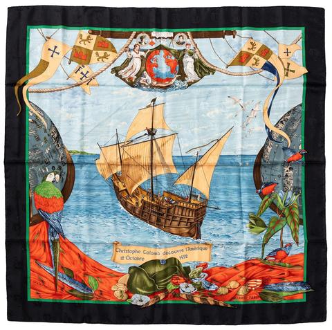 Hermès Christophe Colomb Découvre l'Amérique scarf in black by Carl De Parcevaux, 1992