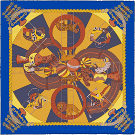 A variation of the Hermès scarf `Circus` first edited in 1983 by `Annie Faivre`