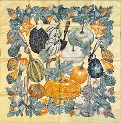 A variation of the Hermès scarf `Citrouilles et coloquintes ` first edited in 1998 by `Valerie Dawlat Dumoulin`