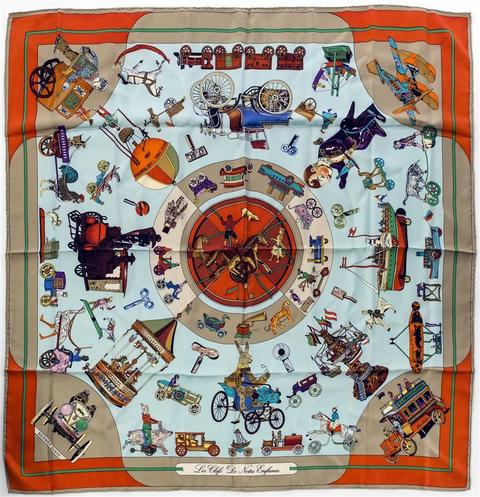 A variation of the Hermès scarf `Les clefs de notre enfance ` first edited in 1991 by `Loïc Dubigeon`