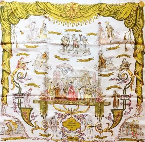 A variation of the Hermès scarf `La comédie italienne ` first edited in 1962 by `Philippe Ledoux`