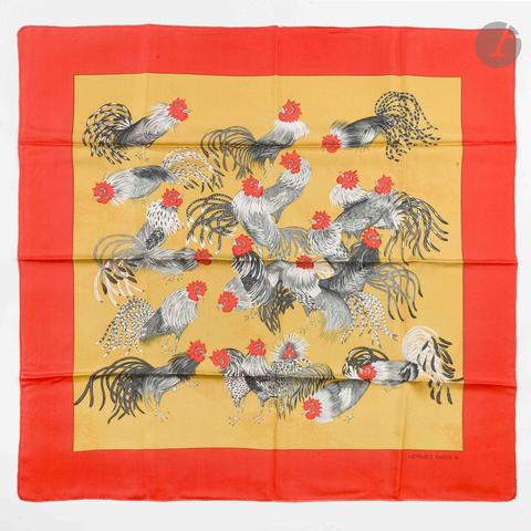 Hermès Les Coqs scarf in red by Madame la Torre, 1964