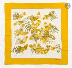 Hermès Les Coqs scarf in yellow by Madame la Torre, 1964