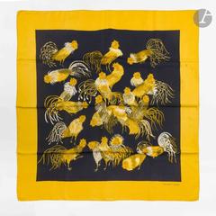 Hermès Les Coqs scarf in yellow by Madame la Torre, 1964