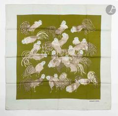 Hermès Les Coqs scarf in green by Madame la Torre, 1964
