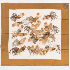 Hermès Les Coqs scarf in beige by Madame la Torre, 1964